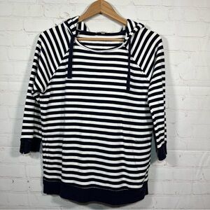 Gap Striped Hoodie Sweatshirt Womens Size Small Blue White Terrycloth Pockets